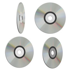 Metallic CD or disk  showing different angles on transparent background. 3d render