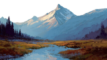  Beautiful mountain landscape with scenic natural peaks and outdoor travel adventure environment under clear sky isolated on white background