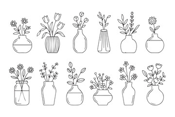 vase assorted hand drawn flower vase silhouettes pack