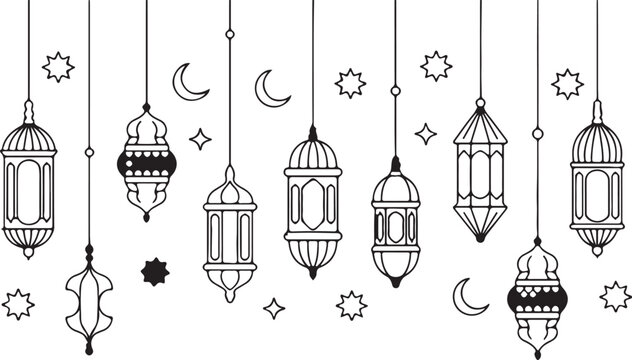 ramadan crescent moon lanterns and stars islamic festival vector layout