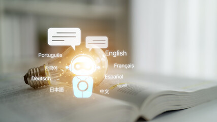 Global communication with multiple languages, digital translation tools, multilingual technology,...