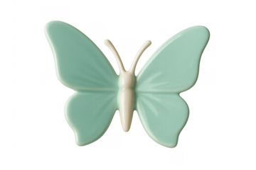 Light green ceramic butterfly decoration with transparent background