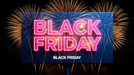 Black friday sale promotion with fireworks on dark background, a vibrant and exciting scene for seasonal shopping events and festive celebrations
