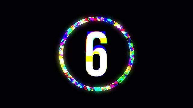 10 Second Glitch Countdown Timer Animation, Distorted Retro Digital Counter Visual Effect, RGB Noise and Chromatic Aberration. 4k  video with RGB alpha