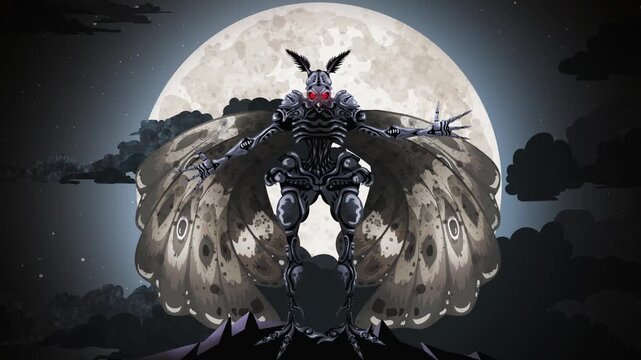 mothman cryptid under the full moon night