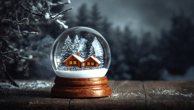 Enchanted Winter Cabin Snow Globe Cozy, Magical & Serene for Holiday Marketing, Blog & Web Content - Powered by Adobe