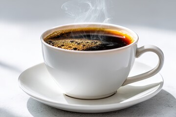 Hot Coffee In White Cup With Steam