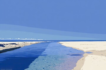 Peaceful Beach Scene With River