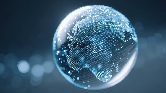 Digital globe with connectivity lines, representing global communication and technology.