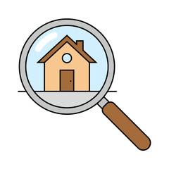 Magnifying glass depicting a house in a simple illustration  