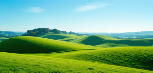 Rolling Green Hills and Trees with Sky 