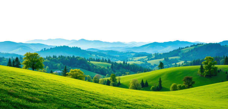 Green Grass Hills and Trees Landscape Isolated on White Background - Powered by Adobe