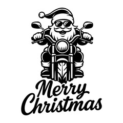 Fototapeta premium Santa Claus Riding Motorcycle Merry Christmas Vector Illustration – Cool Santa Biker Christmas Design in Black and White