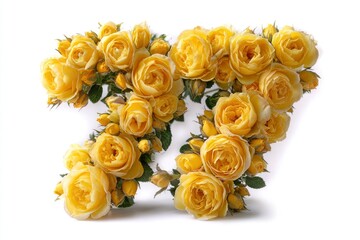 Clusters of vibrant yellow roses create a joyful and elegant floral arrangement on a pure white