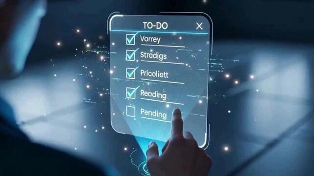 Streamlining work with a digital to-do list on a futuristic interface, enhancing productivity and tracking progress in a modern, efficient way today - Powered by Adobe