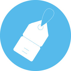 White price tag icon with string floating inside a blue circle on a transparent background perfect for retail and marketing concepts