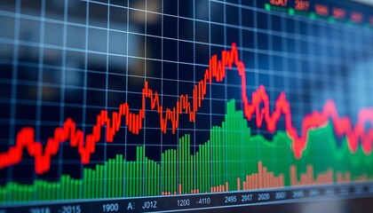 Stock chart showing a downward sloping line indicating a price decline, volatility, bonds