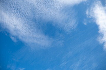 春、秋の晴天のさわやかな日差し青空に浮かぶ雲・鰯雲　休日・ゴールデンウィーク・観光・旅行・アウトドア・洗濯のイメージ背景