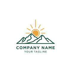 Minimalist Mountain Logo with Rising Sun for Outdoor Adventure Company.