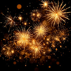 Fototapeta premium Gold and dark Fireworks and bokeh in New Year eve and copy space.