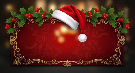 christmas greeting card with red ribbon