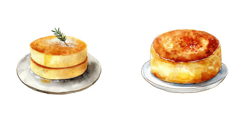 japanese souffle pancake watercolor vector illustration