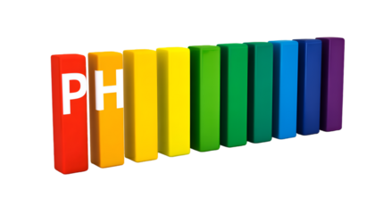 Rainbow colored blocks spelling out ph on black background
