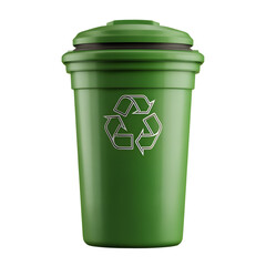 Green recycling bin with recycling symbol against a black background