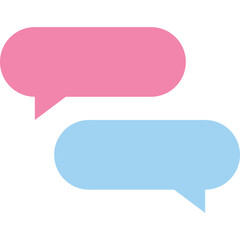 Two Pastel Speech Bubbles One Pink One Blue Floating Over A White Background Communicating Ideas Or Dialogue