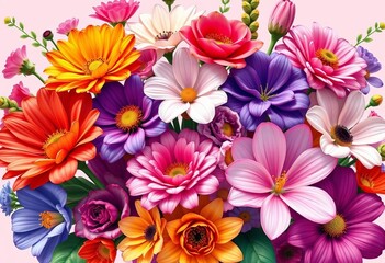 Vibrant vector illustration of various birth month flowers arranged in a bouquet,  design,  digital