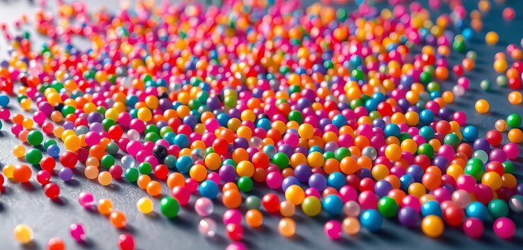 Vibrant, tiny spheres in assorted colors scattered on a surface,  spheres,  powder