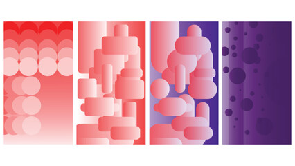 A collection of minimalist posters with geometric backgrounds in red, pink, and purple gradients. Versatile vector patterns perfect for posters, labels, and backgrounds with excellent text readability