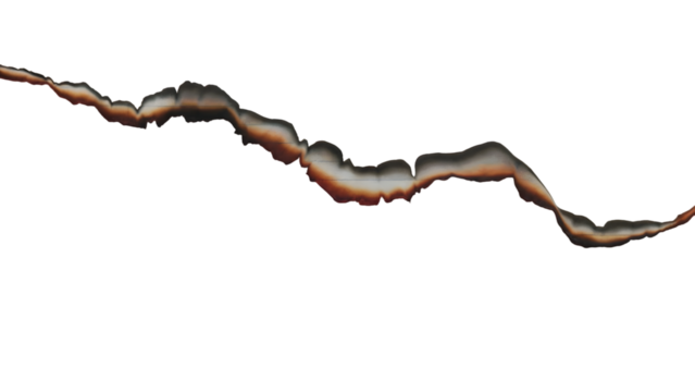 Burnt paper edge element with charred ashes and smoky texture isolated on a transparent background