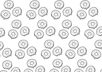 Seamless pattern with hand-drawn donuts in doodle line art style, black and white design. Great for backgrounds, bakery packaging, fabric design, or sweet dessert projects.