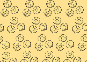 Seamless pattern with hand-drawn donuts in doodle line art style, cream colour. Great for backgrounds, bakery packaging, fabric design, or sweet dessert projects.