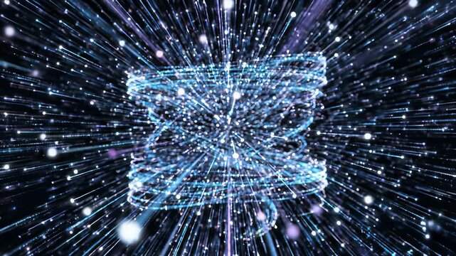 Abstract digital lights swirling in a mesmerizing dance against a dark background, capturing the essence of technological progress and innovative thinking, perfect for conveying the concept of.