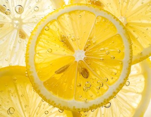 Sliced citrus fruit immersed in bubbling water, backlit
