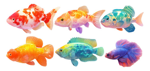 Fototapeta premium Colorful Collection of Isolated Transparent Fish on White Background