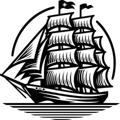 Naklejka premium sailing ship on the sea vector illustration