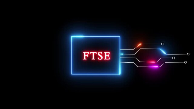 Neon FTSE- text animation on black background. Glowing neon text. Neon text letter animation.