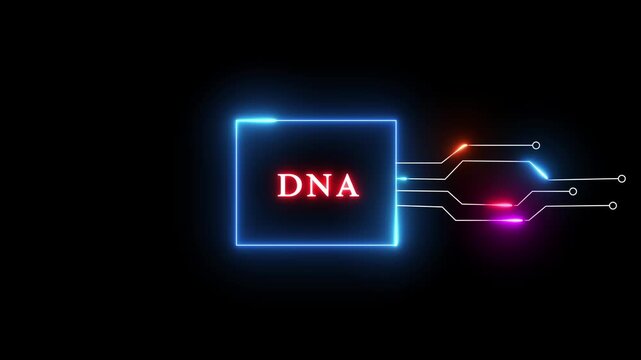 Neon DNA- text animation on black background. Glowing neon text. Neon text letter animation.