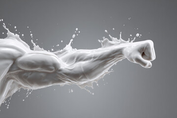 Obraz premium Powerful muscular arm and clenched fist sculpted from dynamic white liquid splashes