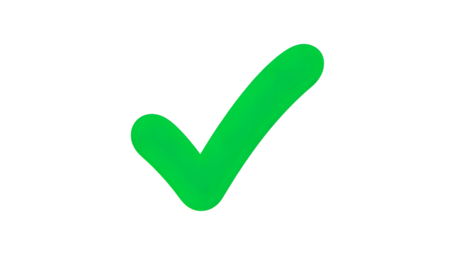 Bright green hand drawn check mark symbol isolated on transparent background for approval and confirmation