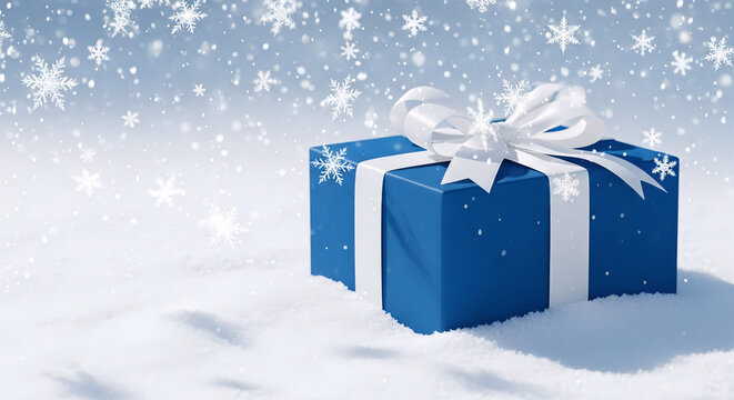blue gift box with snowflakes - Powered by Adobe