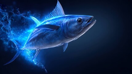 Fototapeta premium Blue tuna fish with water effect illustration on dark background