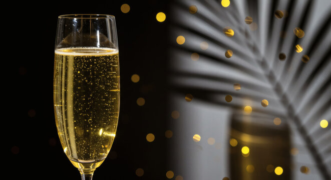 Elegant champagne flute with golden bubbles for celebratory toasts and special occasions, perfect for luxury branding and events
