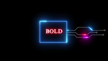 Neon Bold- text animation on black background. Glowing neon text. Neon text letter animation.