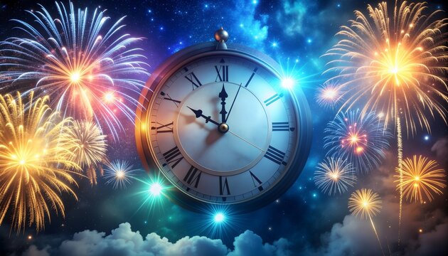 New Year's Eve Countdown A Clock and Fireworks Display Symbolizing the End of the Year