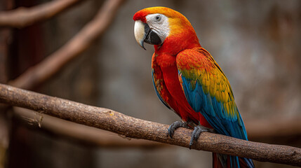 Obraz premium Colorful macaw perched on a branch in a natural habitat setting
