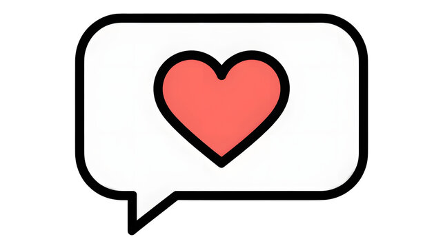 A simple coral red heart icon inside a white speech bubble with rounded corners isolated on transparent background